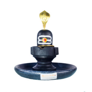 MAYAPURI Black Stone Shivling with Abhishek Plate, Shiva Lingam for Pooja (Black, Size: 2 inches)